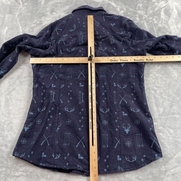Legendary Whitetails Shirt Womens Large Navy Deer Hunting Print Cotton Flannel - Picture 11 of 16